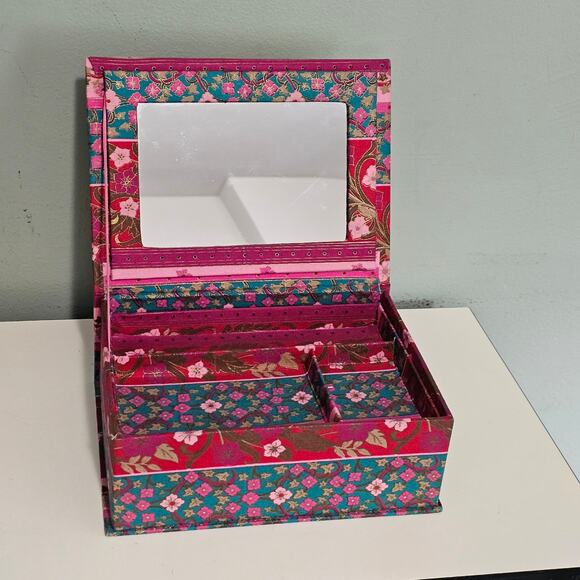 Oscar De La Renta Floral Patchwork Striped Fabric Jewelry Box Cottagecore - Picture 2 of 11